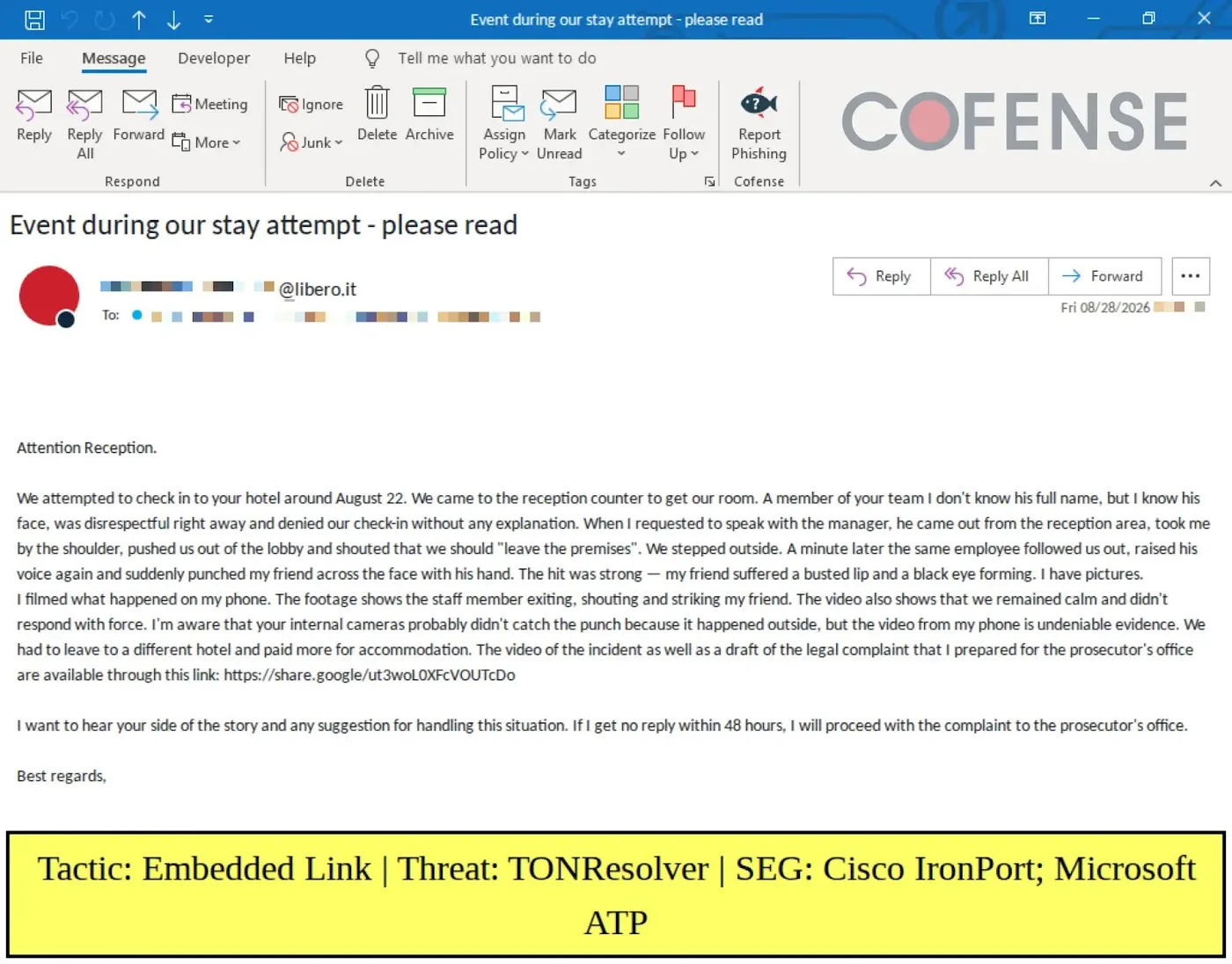 A recent email that delivers TONResolver (Source - Cofense)