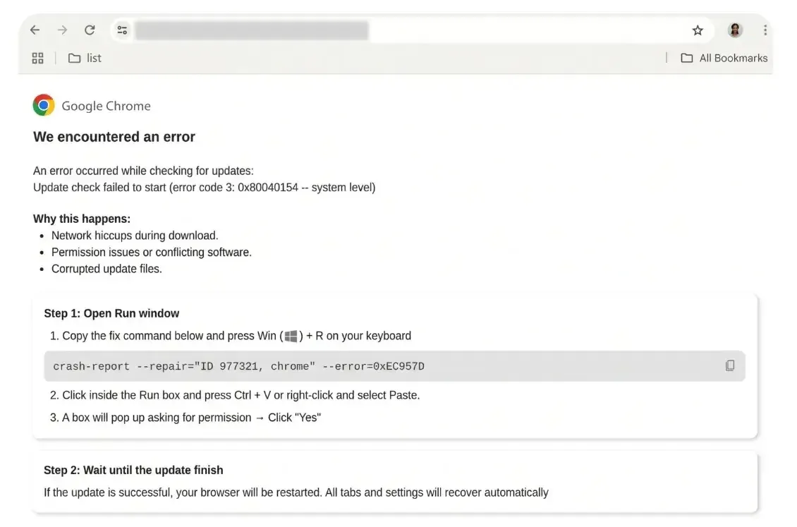 A ClickFix scam ( source : google )