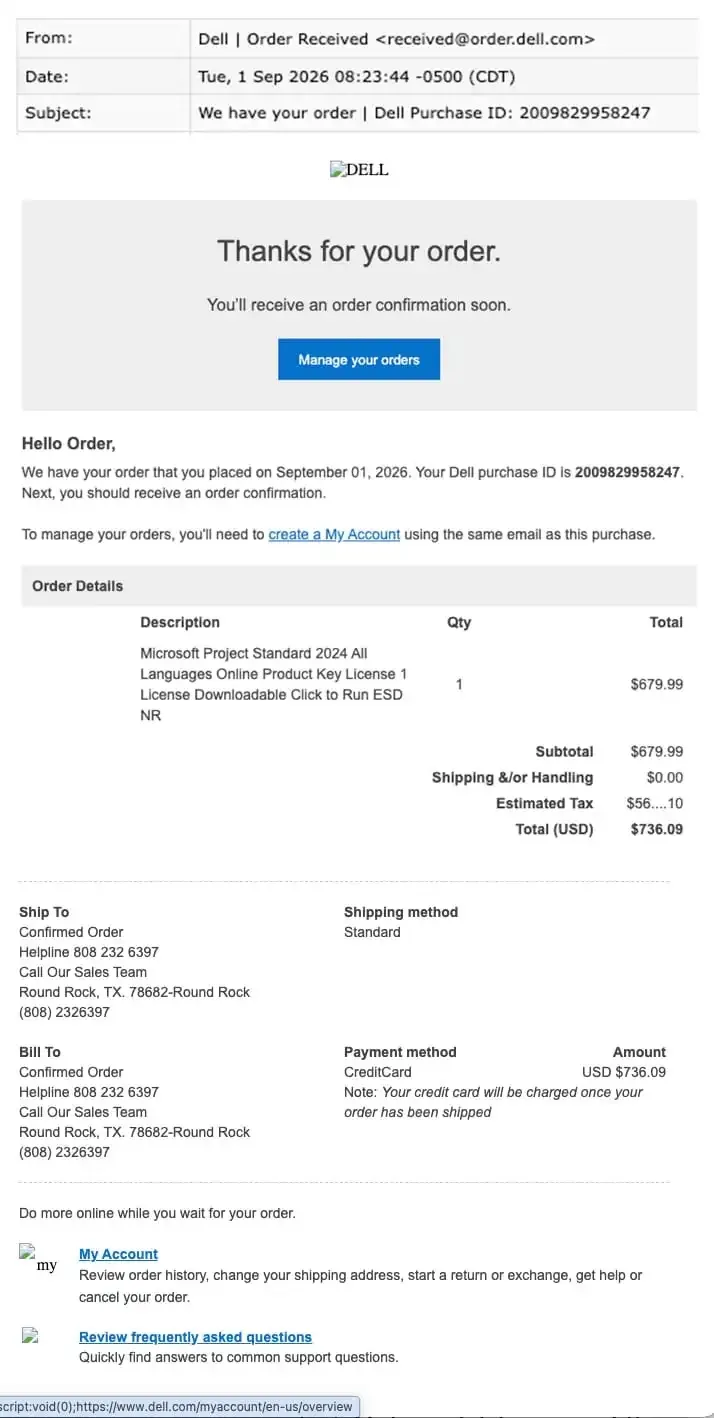 Dell order notification (Source - Cisco Talos)