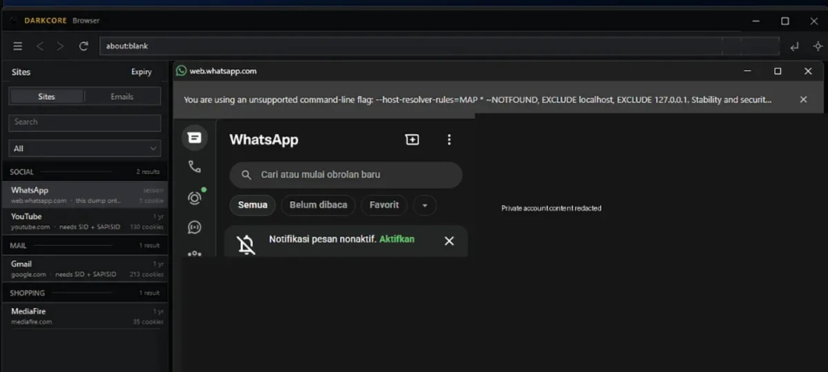 Gmail displayed through DarkCore’s HVNC interface (Source - Blackfog)