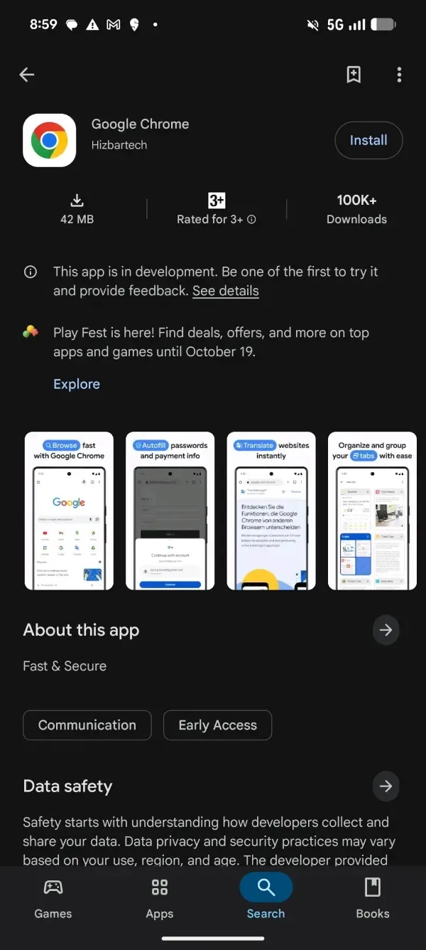 Researchers searched for the app by entering the developer’s name, Hizbartech, the listing showed right up (Source - PiunikaWeb)