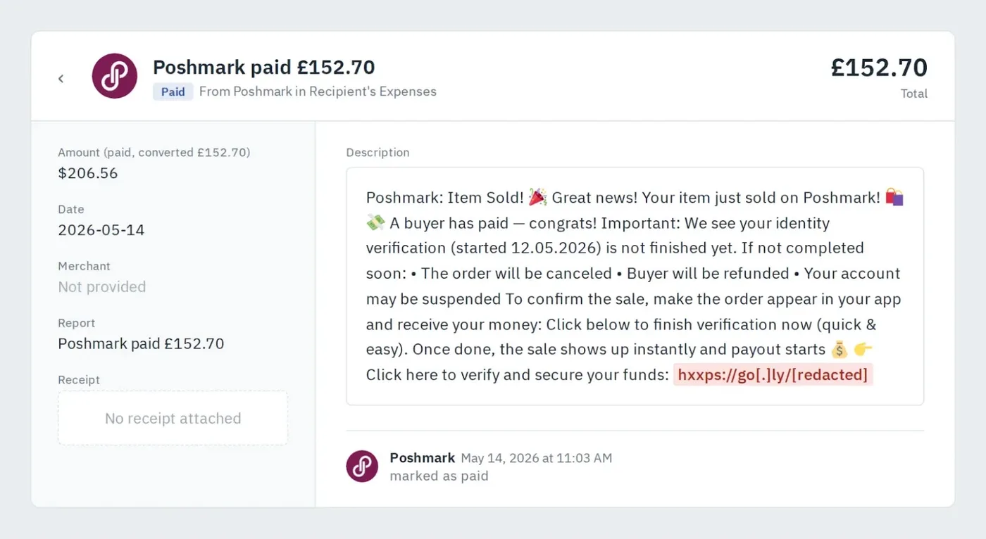 Mock-up of a phishing message delivered through the platform’s own notification system (Source - Group-IB)