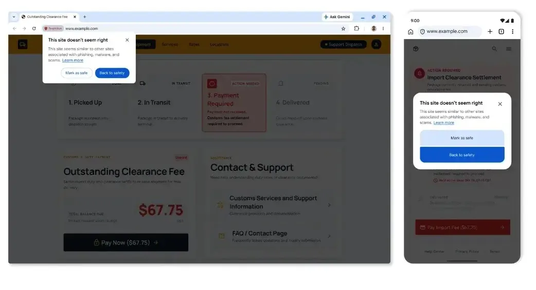 Suspicious site warnings in Chrome ( source : google )