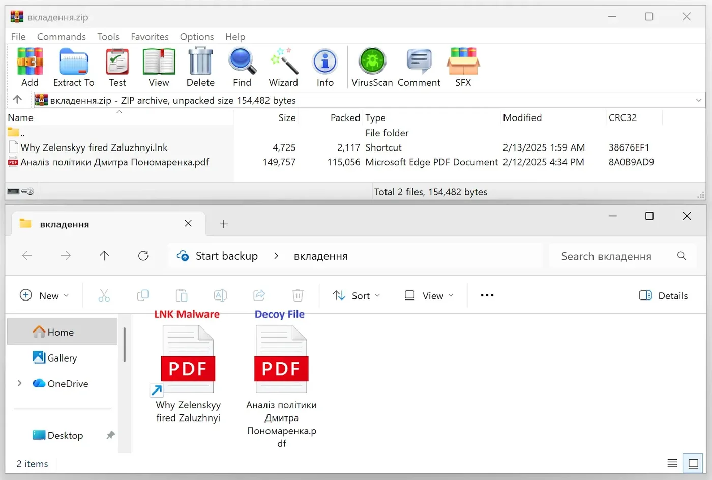 Archive Containing Malicious LNK Files (Source - Genians)