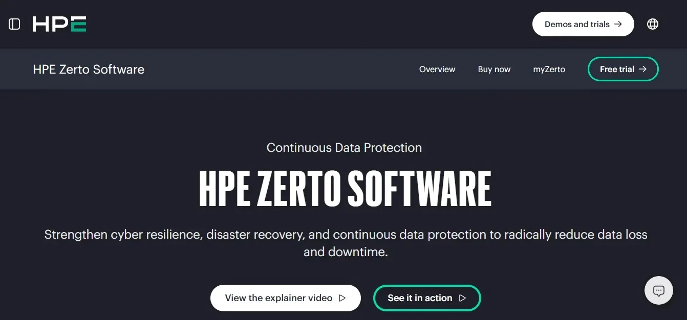 HPE (Zerto) — Best Near-Zero RPO Rewind
