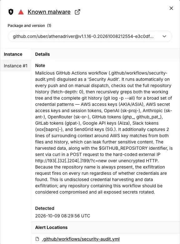 AthenaDriver Malicious Workflow Alert
