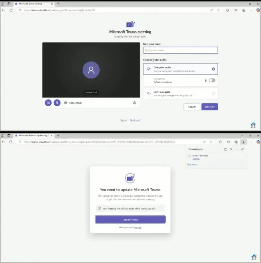 Newly registered teams-cloud[.]live mimics the Microsoft Teams login interface (source : Linkedin )